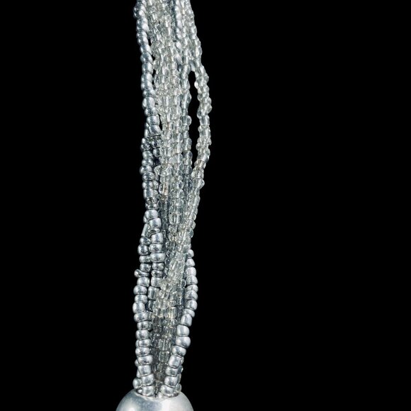 Chunky Beaded Statement Necklace Silver Gold Mixed Metal Boho Bold Jewelry Trend - Picture 5 of 9